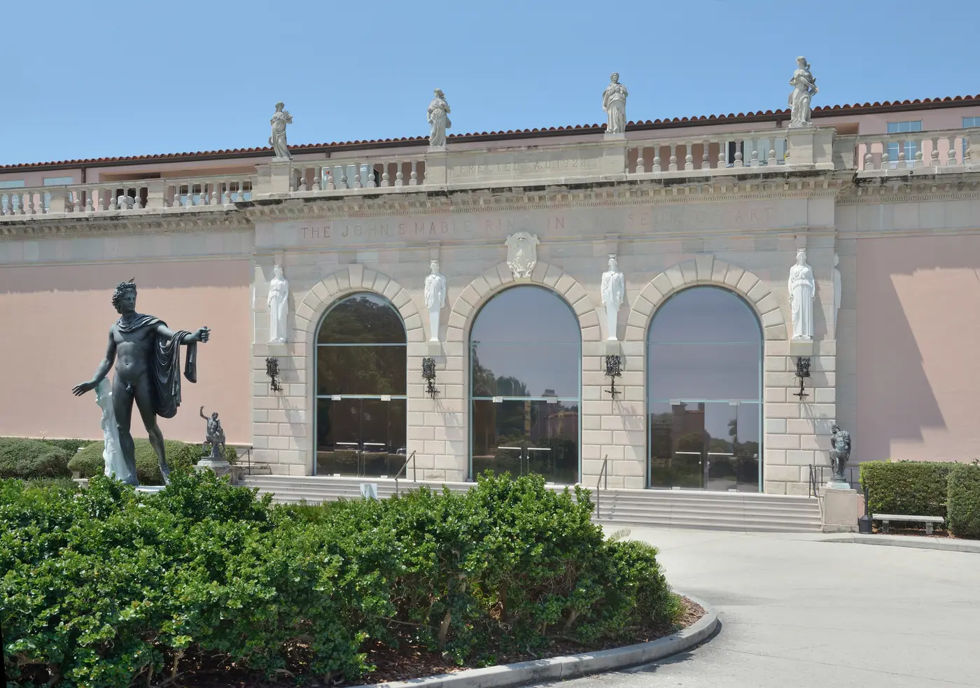 Ornate entrance and courtyard of The Ringling Museum of Art in Sarasota